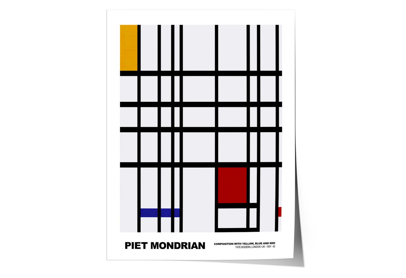 JUSTGOODMOOD Poster Piet Mondrian · Komposition mit Rot, Blau und Gelb, (1 St), verschiedene Größen wählbar von JUSTGOODMOOD