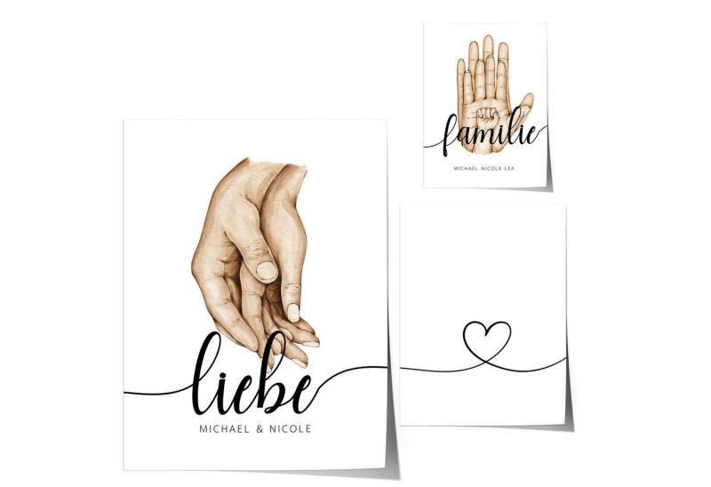 JUSTGOODMOOD Poster Premium ® Familie Hände Personalisiert Vorname Familiengeschenk, Eltern + 2 Kinder (1 St), verschiedene Größen wählbar von JUSTGOODMOOD