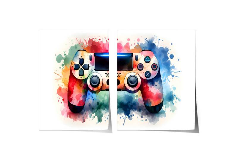 JUSTGOODMOOD Poster Premium ® Gamer Controller Poster 2er Set · Gamer Wandkunst, (1 St), verschiedene Größen wählbar von JUSTGOODMOOD