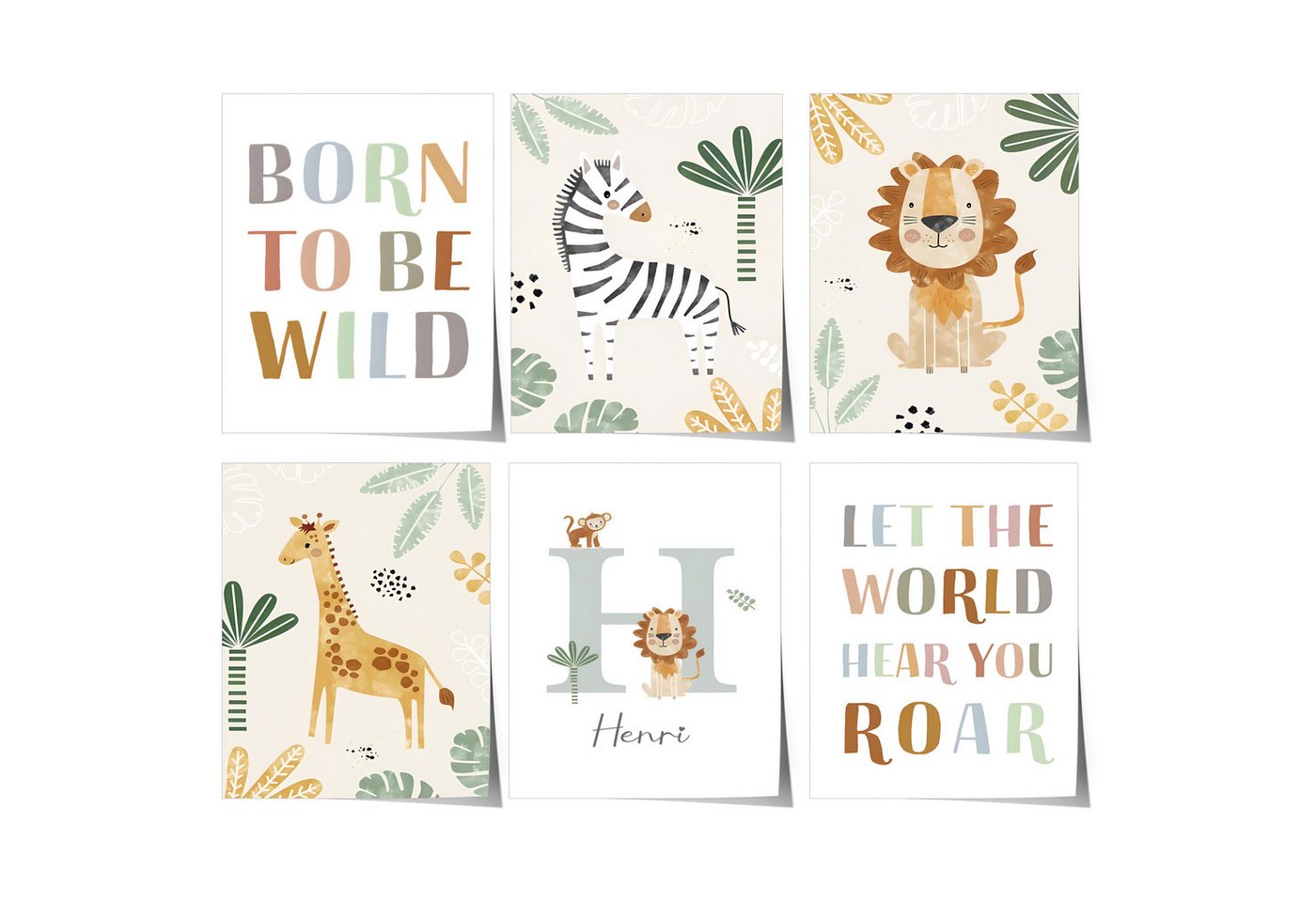 JUSTGOODMOOD Poster Premium ® Safari Dschungel Tiere Name Personalisiert Kinderzimmer, F (1 St), verschiedene Größen wählbar von JUSTGOODMOOD