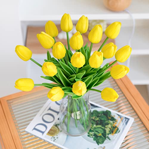 JUSTOYOU 10 STK PU Real Touch Latex Künstliche Tulpen Gefälschte Tulpen Blumen Blumensträuße Blumen Arrangement für Home Room Hochzeitsstrauß Party Herzstück Dekor Gelb von JUSTOYOU