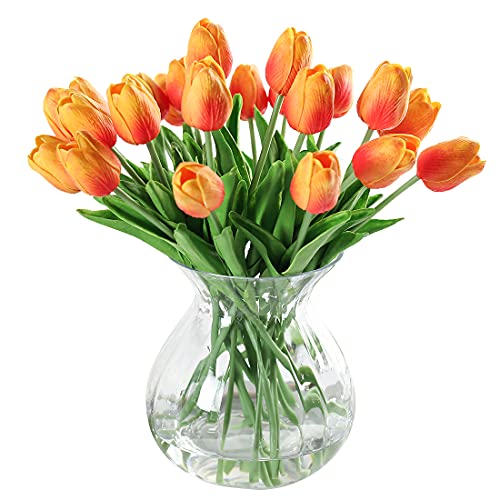 JUSTOYOU 10 STK PU Real Touch Latex Künstliche Tulpen Gefälschte Tulpen Blumen Blumensträuße Blumen Arrangement für Home Room Hochzeitsstrauß Party Herzstück Dekor Orange von JUSTOYOU