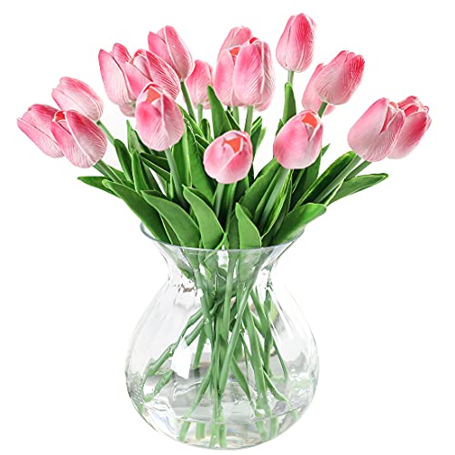 JUSTOYOU 10 STK PU Real Touch Latex Künstliche Tulpen Gefälschte Tulpen Blumen Blumensträuße Blumen Arrangement für Home Room Hochzeitsstrauß Party Herzstück Dekor Rosa von JUSTOYOU