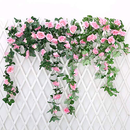 JUSTOYOU 2 Pack 7.2ft Künstliche Fake Rose Girlande Reben Hängende Seide Blumen für Outdoor Indoor Hochzeit Wand Badroom Dekoration (Rosa) von JUSTOYOU