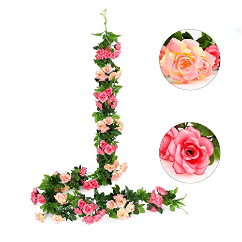 JUSTOYOU 2 Stück 2 Stück 2 Stück künstliche Rosengirlande zum Aufhängen von Seidenblumen für den Innen- und Außenbereich, Hochzeitswand, Badroom Dekoration (Rosa – 13, 13 Köpfe) von JUSTOYOU