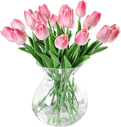 JUSTOYOU 20 STK PU Real Touch Latex Künstliche Tulpen Gefälschte Tulpen Blumen Blumensträuße Blumen Arrangement für Home Room Hochzeitsstrauß Party Herzstück Dekor Rosa von JUSTOYOU