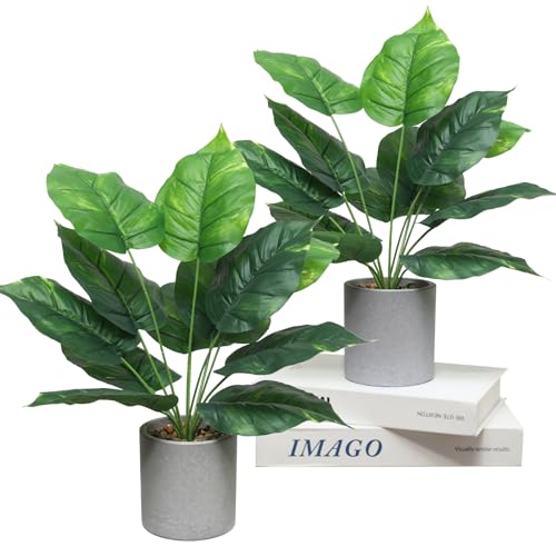 JUSTOYOU 2Pack künstliche grüne Pflanze, 16in hohe gefälschte Topfpflanze mit Topf, Faux Grünpflanze für Büro Badezimmer Home Desk Dekoration(Grüner Stil 2) von JUSTOYOU