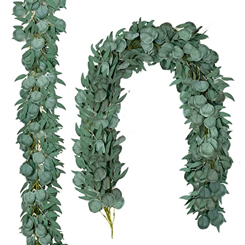 JUSTOYOU 2er Pack Künstliche Eukalyptusblätter,Künstliche Eukalyptus Girlande 6.5ft Faux Eukalyptus Blatt Reben Pflanze Deko Girlande für Hochzeit Tisch Hintergrund Bogen Wanddekoration von JUSTOYOU