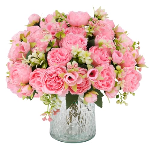 JUSTOYOU 4 Bündel Künstliche Pfingstrose mit 20 Köpfen Blumen Gefälschte Pfingstrosen Seidenblumensträuße für Hochzeit Zuhause Tischparty Fensterdekoration (Rosa) von JUSTOYOU