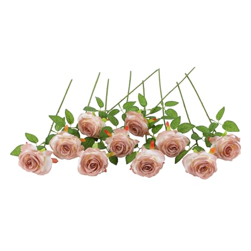 JUSTOYOU Künstliche Rosen aus Seide, 10 Stück, einzelner Stiel, künstliche Rosen für Zuhause, Party, Hochzeit, Blumenstrauß (Kaffee) von JUSTOYOU