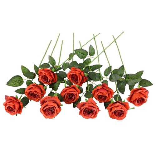 JUSTOYOU Künstliche Rosenblumen, realistischer Blumenstrauß, einzelner Stiel, künstliche Rosen für Zuhause, Party, Hochzeit, Blumenstrauß (Karamell), 10 Stück von JUSTOYOU