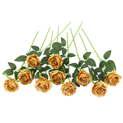 JUSTOYOU Seide Künstliche Rose Blumen Brautstrauss Blumen (Gold) von JUSTOYOU