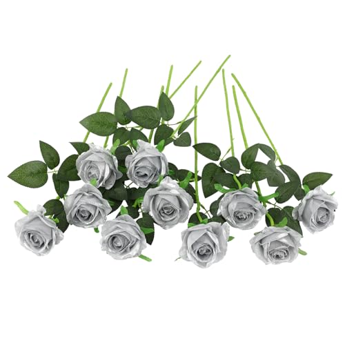 JUSTOYOU Seide Künstliche Rose Blumen Brautstrauss Blumen (Silber) von JUSTOYOU