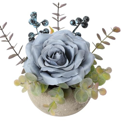 JUSTOYOU künstliche Rose Blume mit Topf, Kombination aus gefälschter Seidenrose und Grün, kleine künstliche Pflanze mit Eukalyptusblättern für Schlafzimmer Bücherregal Dekorationen (1, Blaue Rose) JUSTOYOU künstliche Rose Blume mit Topf, Kombination aus gefälschter Seidenrose und Grün, kleine künstliche Pflanze mit Eukalyptusblättern für Schlafzimmer Bücherregal Dekorationen (1, Blaue Rose) von JUSTOYOU
