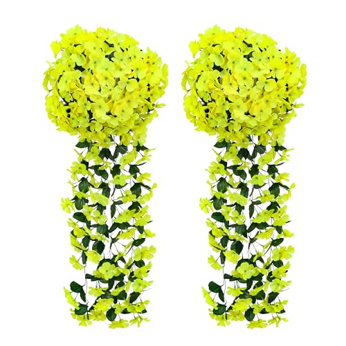 JUSTOYOU künstliche Wisteria Blume Girlande, Faux Wisteria hängende Blume gelb, gefälschte hängende Korb Pflanze Seide Trail Blume für Garten Wand Innen Dekoration (2pcs, gelb) von JUSTOYOU