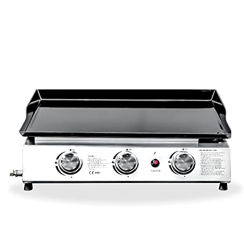 Justus Gas-Plancha Grilleau 3, Tisch-Gas-Grill mit Grillwanne aus emailliertem Stahl, 3 Grillzonen (je 2,5 kW), Piezozündung, Grillfläche 61 x 34 cm, Edealstahl/Schwarz, 1326 04 von JUSTUS