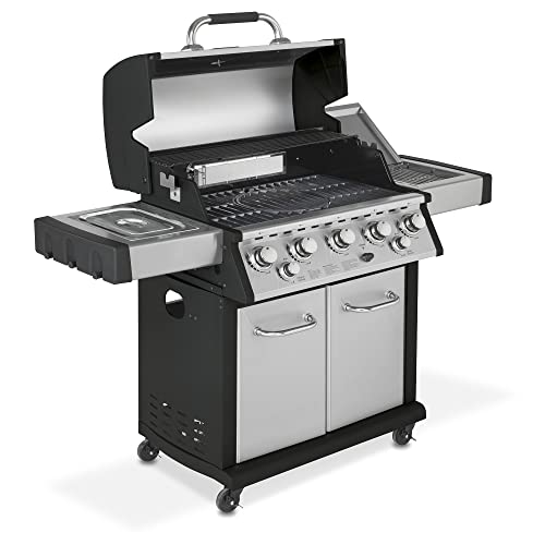 JUSTUS Gasgrill Mars Plus, 5 Hauptbrenner, 1 Seitenbrenner, 3,5 kW – Grill mit Infrarot-Backburner, Unterschrank, Guss-Grillrost, 158 x 62 x 122 cm, Edelstahl Schwarz von JUSTUS