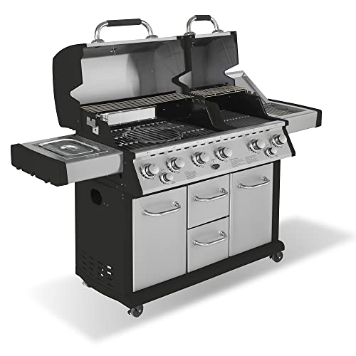 Justus 6-Brenner Gasgrill Mars Pro mit Seitenbrenner und Backburner – Edelstahl Grillwagen, 3-teiliger Gussrost mit Multigrid – 190 x 80 x 155 cm, Schwarz von JUSTUS