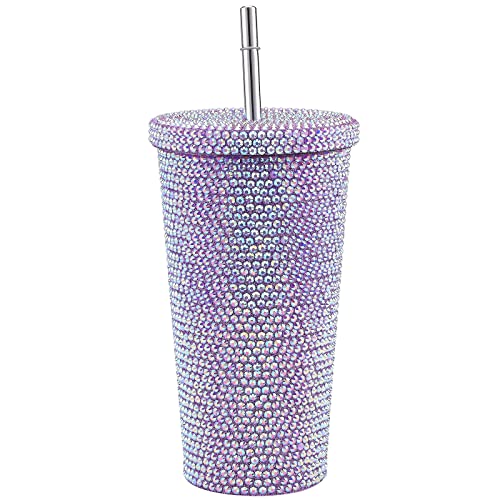 JUULUK Becher mit Nieten, glitzernd, Diamant, 482 ml, isolierte Becher mit Deckel und Trinkhalmen, glitzernd, glitzernd, Wasserflasche, Edelstahl, glitzernd, Überraschungsgeschenk (500 ml) von JUULUK