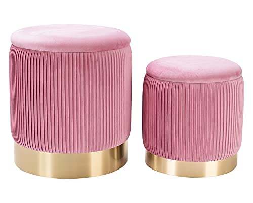 JUUON Runde Samt Nesting Ottomane mit geräumigem Stauraum, 2er-Set, Pouf Fußstütze mit goldenem Metallreifen und gefaltetem Rand, multifunktionaler Beistelltisch & Schminkhocker für Wohnzimmer JUUON Runde Samt Nesting Ottomane mit geräumigem Stauraum, 2er-Set, Pouf Fußstütze mit goldenem Metallreifen und gefaltetem Rand, multifunktionaler Beistelltisch & Schminkhocker für Wohnzimmer von JUUON