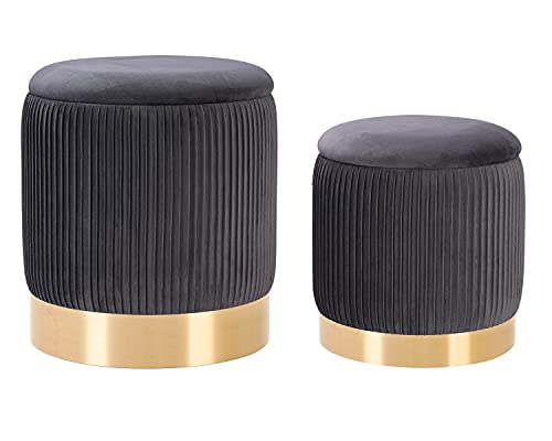 JUUON Runde Samt Nesting Ottomane mit geräumigem Stauraum, 2er-Set, Pouf Fußstütze mit goldfarbenem Metallreifen und gefaltetem Rand, multifunktionaler Beistelltisch & Schminkhocker für Wohnzimmer JUUON Runde Samt Nesting Ottomane mit geräumigem Stauraum, 2er-Set, Pouf Fußstütze mit goldfarbenem Metallreifen und gefaltetem Rand, multifunktionaler Beistelltisch & Schminkhocker für Wohnzimmer von JUUON