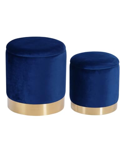 Runde Samt-Ottomane mit geräumigem Stauraum, 2er-Set, gepolsterte Fußstütze mit goldfarbenem Metallreifen, multifunktionaler Beistelltisch, Schminkhocker für Wohnzimmer, Schlafzimmer und Wohnheim Runde Samt-Ottomane mit geräumigem Stauraum, 2er-Set, gepolsterte Fußstütze mit goldfarbenem Metallreifen, multifunktionaler Beistelltisch, Schminkhocker für Wohnzimmer, Schlafzimmer und Wohnheim von JUUON