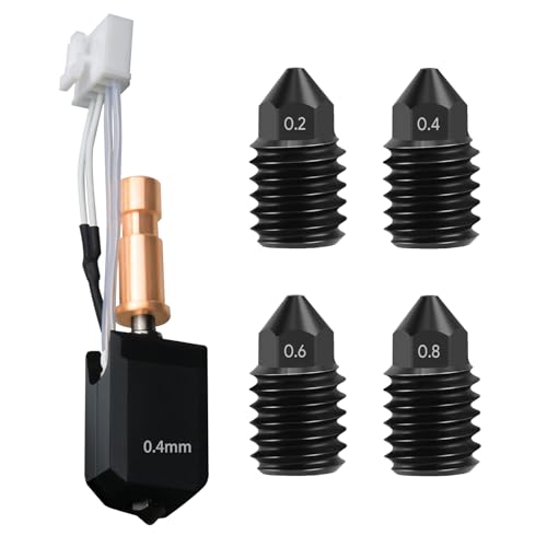 JUUPINE 3D Printer Upgraded Fast Heating Kobra S1 Extruder Ceramic Heating Tube Hot End Kit, Cobra S1 Combo Kit includes 4 hardened steel nozzles (0.2/0.4/0.6/0.8) and 2 silicone socks von JUUPINE