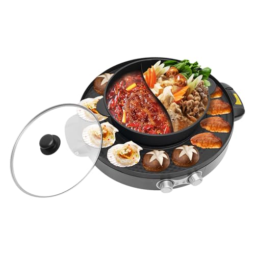 Hot Pot mit Grill 2200W, 220V Elektrisch Hotpot Topf Elektrogrill 2 in 1, Multifunktion Elektrische Grill Hot pot mit Unabhängiger Temperaturregelung, BBQ Tischgrill mit Abnehmbar Mandarinentopf von JUUTALK