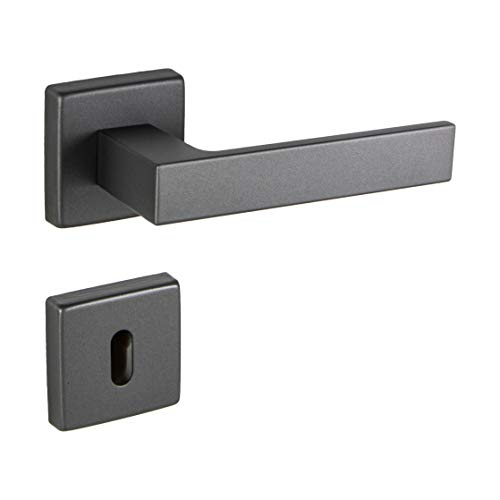 JUVA Drückergarnitur Aluminium Türbeschlag ANTHRAZIT Türgriff Zimmertür | BB - Buntbart | Drückerpaar mit Tür-Rosetten | PUSH 1317 | 1 Set - Design Türgarnitur eckig mit Befestigungsmaterial JUVA Drückergarnitur Aluminium Türbeschlag ANTHRAZIT Türgriff Zimmertür | BB - Buntbart | Drückerpaar mit Tür-Rosetten | PUSH 1317 | 1 Set - Design Türgarnitur eckig mit Befestigungsmaterial von JUVA
