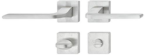 JUVA Drückergarnitur Messing Türbeschlag Chrom matt Türgriff Zimmertür - LDH 3235 | WC - Toilette | Drücker-Paar mit eckiger Rosette | 1 Set - Design Türdrücker-Garnitur für Innentüren mit Schrauben JUVA Drückergarnitur Messing Türbeschlag Chrom matt Türgriff Zimmertür - LDH 3235 | WC - Toilette | Drücker-Paar mit eckiger Rosette | 1 Set - Design Türdrücker-Garnitur für Innentüren mit Schrauben von JUVA
