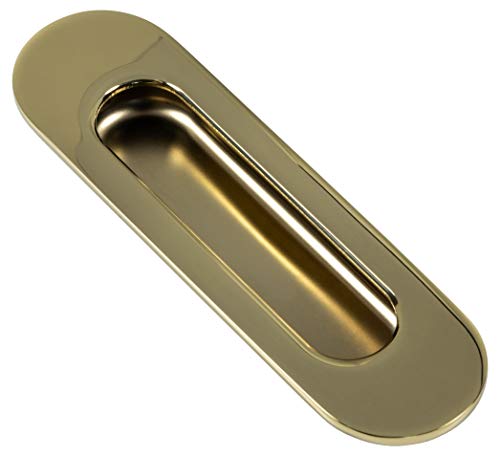 JUVA Muschelgriff Schiebetür rund Einlassgriff oval Schiebetürgriff Edelstahl Messing poliert - H10204 | Möbelgriff Gold-Optik PVD beschichtet | 130 x 37 mm | 1 Stück - Griff-Muschel mit Schrauben von JUVA