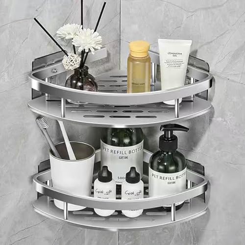 JUVEL Duschregal Ohne Bohren Ecke- 2 Stück Selbstklebend Matte Finish Duschregal Rostschutz Duschablage und Shampoo Halterung für Dusche, Küche Badezimmer Organizer Einfache Montage (Silber) von JUVEL