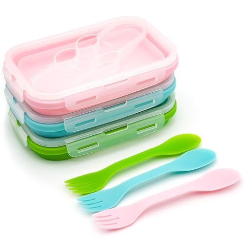 JUVEL Faltbare Frischhalteboxen 3 PCS Faltbare Frischhaltedosen Brotdosen aus Silikon Faltbare Silikon Brotbox Silikon Frischhaltedosen Faltbare leicht zu reinigen, leicht zu tragen (Style B) von JUVEL