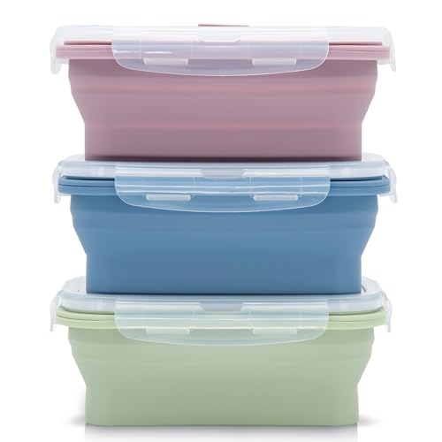 Faltbare Frischhaltedosen, 3 Stück Frischhalteboxen Silikon Zusammenklappbaren Container Brotdosen Food Storage Containers Freezer to Oven Safe for Camping, Hiking, Travel 1200ML (1200ML) von JUVEL