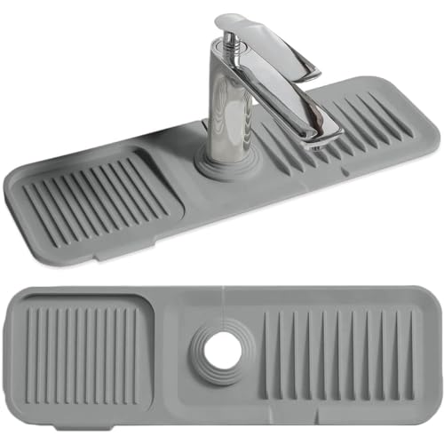Silikon Abtropfmatte Spüle - Abtropfmatte Wasserhahn Klappbar, Silikon Wasserhahn Matte Entwässerung Es gibt einen Hang für Schutz von Arbeitsplatten in Küche und Bad (Grau) von JUVEL