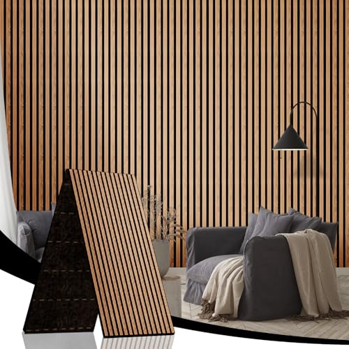 AKK-STAR Akustikpaneele Set 240x60cm (1,44m²) - Faltbare Wandpaneele in Holzoptik für Schallschutz & Dekoration | 3D Wandpaneele für Wohnzimmer, Homeoffice | Zur Wandmontage (Eiche geölt 16#) von JUWEI DIRECT