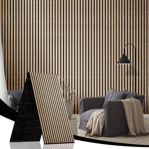 AKK-STAR Akustikpaneele Set 240x60cm (1,44m²) - Faltbare Wandpaneele in Holzoptik für Schallschutz & Dekoration | 3D Wandpaneele für Wohnzimmer, Homeoffice | Zur Wandmontage (Klassik Eiche 13#) von JUWEI DIRECT