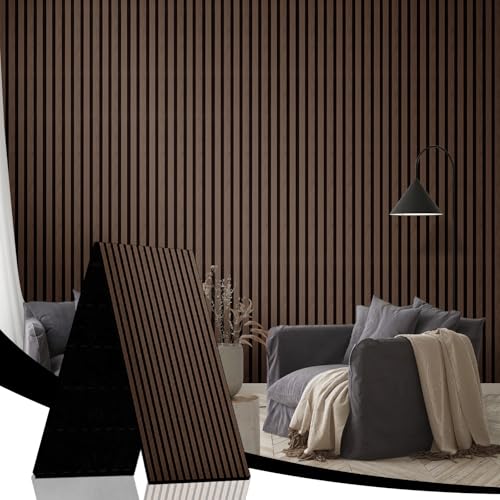AKK-STAR Akustikpaneele Set 240x60cm (1,44m²) - Faltbare Wandpaneele in Holzoptik für Schallschutz & Dekoration | 3D Wandpaneele für Wohnzimmer, Homeoffice | Zur Wandmontage (Schwarznuss 11#) von JUWEI DIRECT