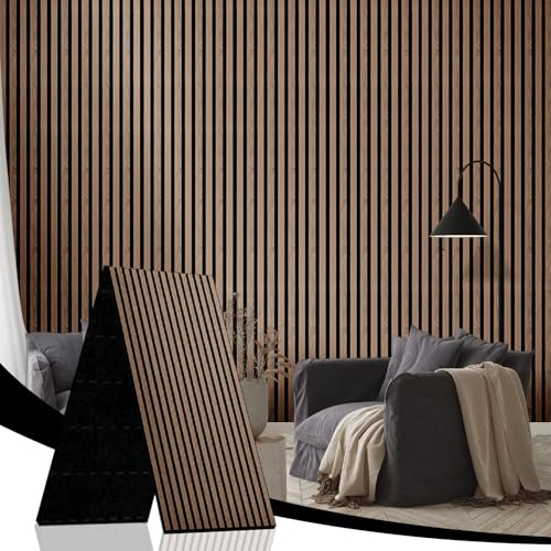 AKK-STAR Akustikpaneele Set 240x60cm (1,44m²) - Faltbare Wandpaneele in Holzoptik für Schallschutz & Dekoration | 3D Wandpaneele für Wohnzimmer, Homeoffice | Zur Wandmontage (Walnuss 4#) von JUWEI DIRECT