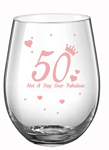 Geschenk zum 50. Geburtstag mit lustigen Sprüchen, "Not A Day Over Fabulous", Rotgold, Weinglas, Geschenk, Jahrestag, Gläser für Männer und Frauen, Geburtstagsfeier, Dekorationen, 50 Stück von JUWNMANT