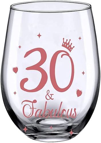 Geschenke zum 30. Geburtstag, Männer und Frauen Cheers Weingläser zum 30. Geburtstag, 30. Geburtstag, Party, Hochzeitstag, Dekorationsgeschenk, 17 Unzen Stiellos (30 und Fabulous) von JUWNMANT