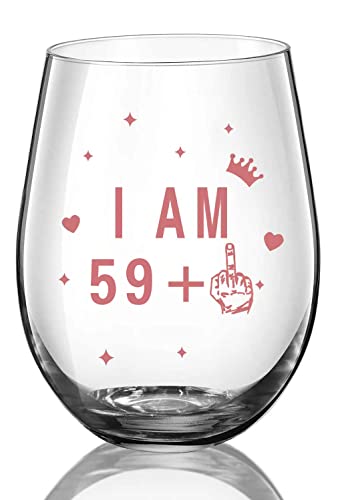 Weinglas ohne Stiel, Geschenk zum 60. Geburtstag, Weinglas, Geschenk zum Jahrestag, Weinglas für Männer und Frauen, 60. Geburtstag, Party, Hochzeit, Jahrestag, Dekoration, 59 ml (I AM 59+1) von JUWNMANT