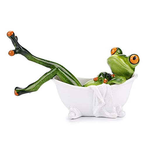 JUXYES Kreative Kunstharz Frosch Figur Dekor, liegend in der Badewanne Skulptur Statue, personalisierte Tier-Sammelfiguren Maskottchen Basteln für Regale Tisch Schreibtisch Dekor von JUXYES