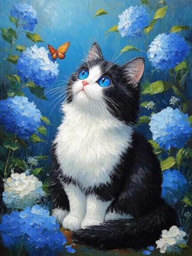 JUYIYUANFUZH Stickset Erwachsene Kreuzstich Stickpackungen Bilder 11CT BlauäUgige Katze In FrüHlingskäTzchen A Kreuzstich Set FüR AnfäNger Basteln Erwachsene40×50Cm von JUYIYUANFUZH
