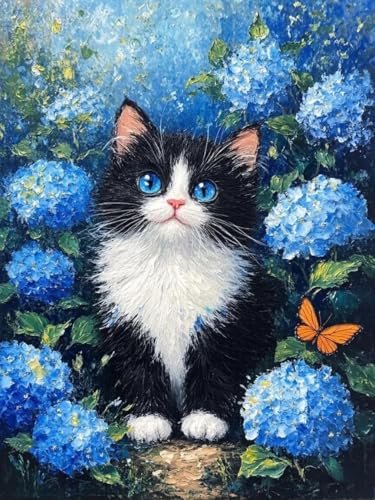 JUYIYUANFUZH Stickset Erwachsene Kreuzstich Stickpackungen Bilder 11CT BlauäUgige Katze In FrüHlingskäTzchen C Kreuzstich Set FüR AnfäNger Basteln Erwachsene40×50Cm von JUYIYUANFUZH