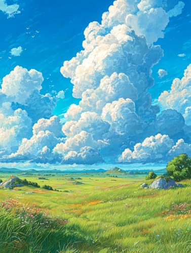 JUYIYUANFUZH Stickset Erwachsene Kreuzstich Stickpackungen Bilder 11CT Das Grasland Mit Hohem Himmel Und Weiten Wolken A Kreuzstich Set FüR AnfäNger Basteln Erwachsene40×50Cm von JUYIYUANFUZH