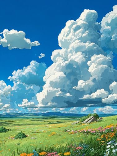 JUYIYUANFUZH Stickset Erwachsene Kreuzstich Stickpackungen Bilder 11CT Das Grasland Mit Hohem Himmel Und Weiten Wolken B Kreuzstich Set FüR AnfäNger Basteln Erwachsene40×50Cm von JUYIYUANFUZH