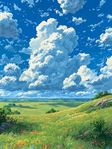 JUYIYUANFUZH Stickset Erwachsene Kreuzstich Stickpackungen Bilder 11CT Das Grasland Mit Hohem Himmel Und Weiten Wolken C Kreuzstich Set FüR AnfäNger Basteln Erwachsene40×50Cm von JUYIYUANFUZH
