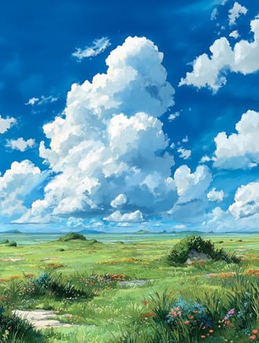 JUYIYUANFUZH Stickset Erwachsene Kreuzstich Stickpackungen Bilder 11CT Das Grasland Mit Hohem Himmel Und Weiten Wolken D Kreuzstich Set FüR AnfäNger Basteln Erwachsene40×50Cm von JUYIYUANFUZH