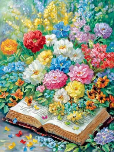 JUYIYUANFUZH Stickset Erwachsene Kreuzstich Stickpackungen Bilder 11CT Die Blumen BlüHen Im Buch A Kreuzstich Set FüR AnfäNger Basteln Erwachsene40×50Cm von JUYIYUANFUZH